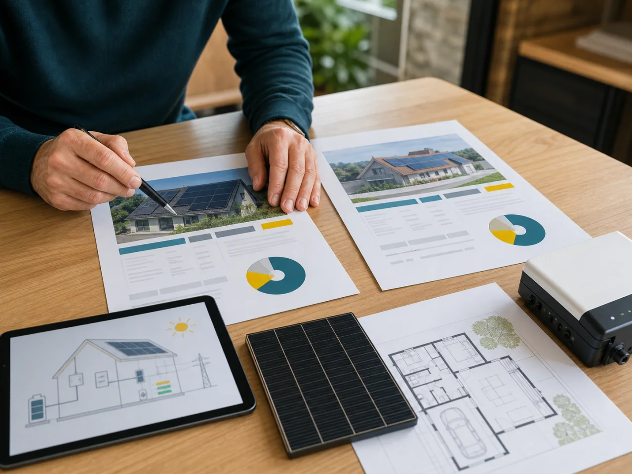 Solarplaner vergleicht zwei Photovoltaik-Projektvarianten mit Systemskizze